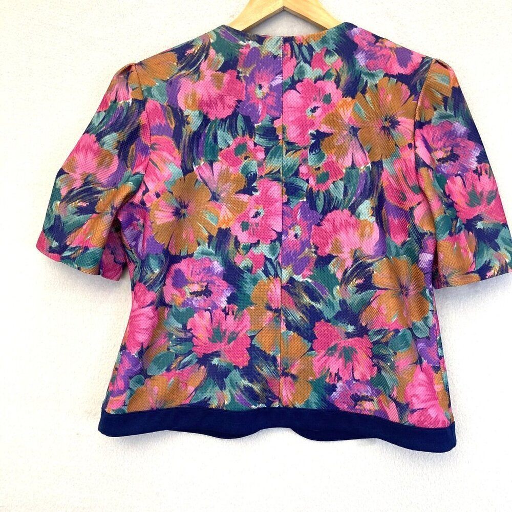 Pablo Collection Button Up Floral Blazer Jacket 8P Petite 8 Colorful 1/2 Sleeve - Picture 2 of 11